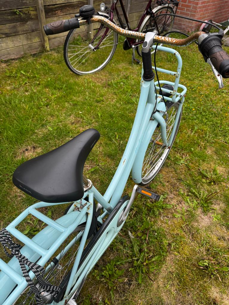 Lichtblauwe meisje fiets met voordrager, Overige merken, Terugtraprem, 47 tot 50 cm, Ophalen of Verzenden