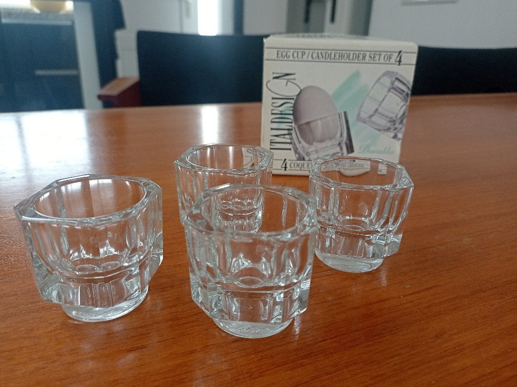 4 Nieuwe Italiaanse Glazen Kandelaars / Eierdoppen, Ophalen of Verzenden, Huis en Inrichting