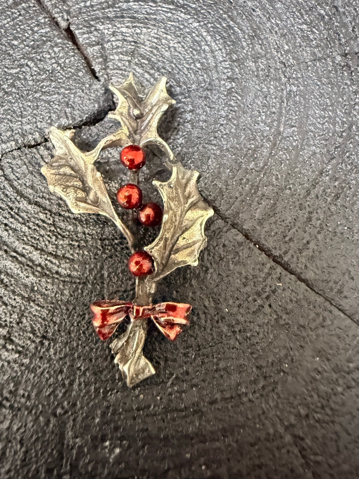 Zilveren Miniatuur Hulst Broche met Rode Bessen, Verzenden, Zilver
