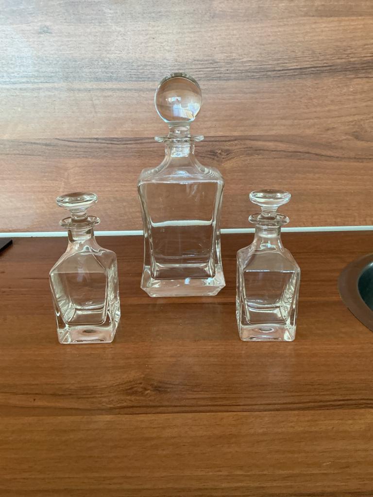Set van 3 glazen karaffen met stoppen, Ophalen of Verzenden