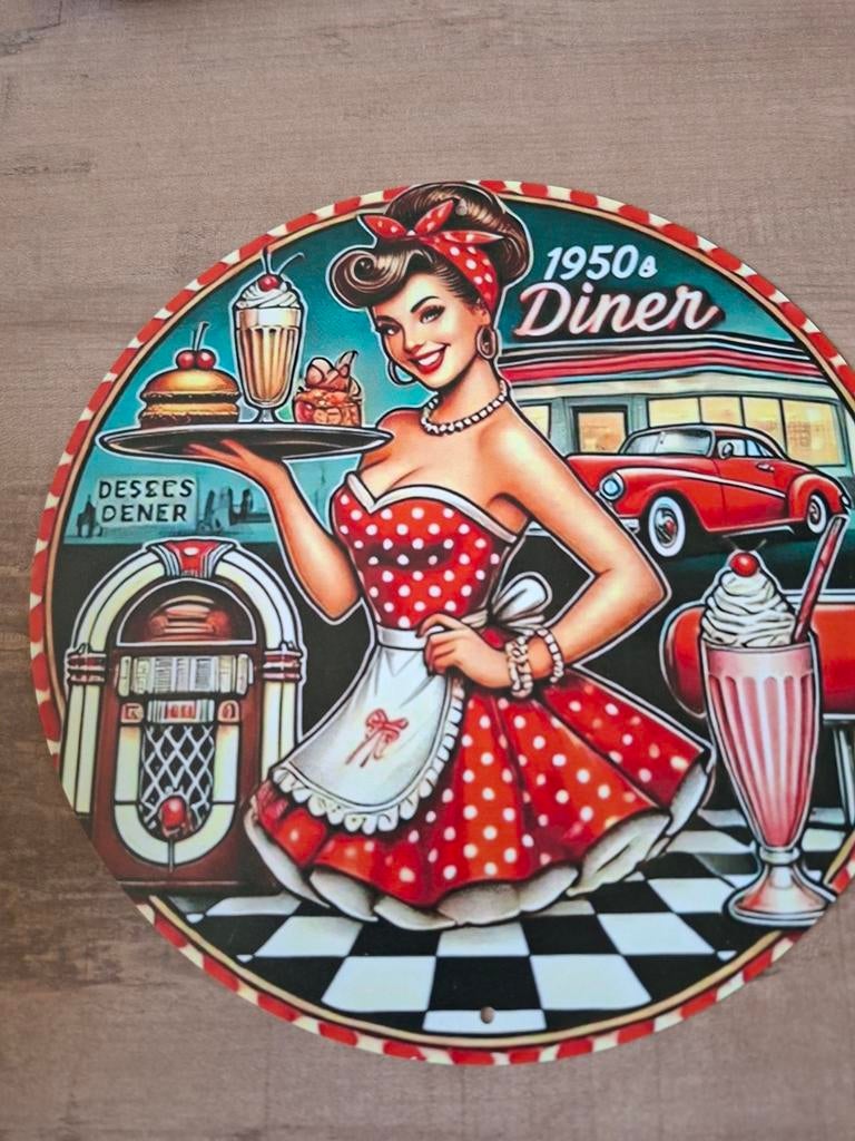 Metalen Wandbord 1950s Diner Pin-up Girl 20 cm, Ophalen of Verzenden, Nieuw
