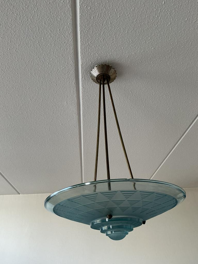 Art Deco hanglamp van H.Petitot, gesigneerd, Ophalen of Verzenden
