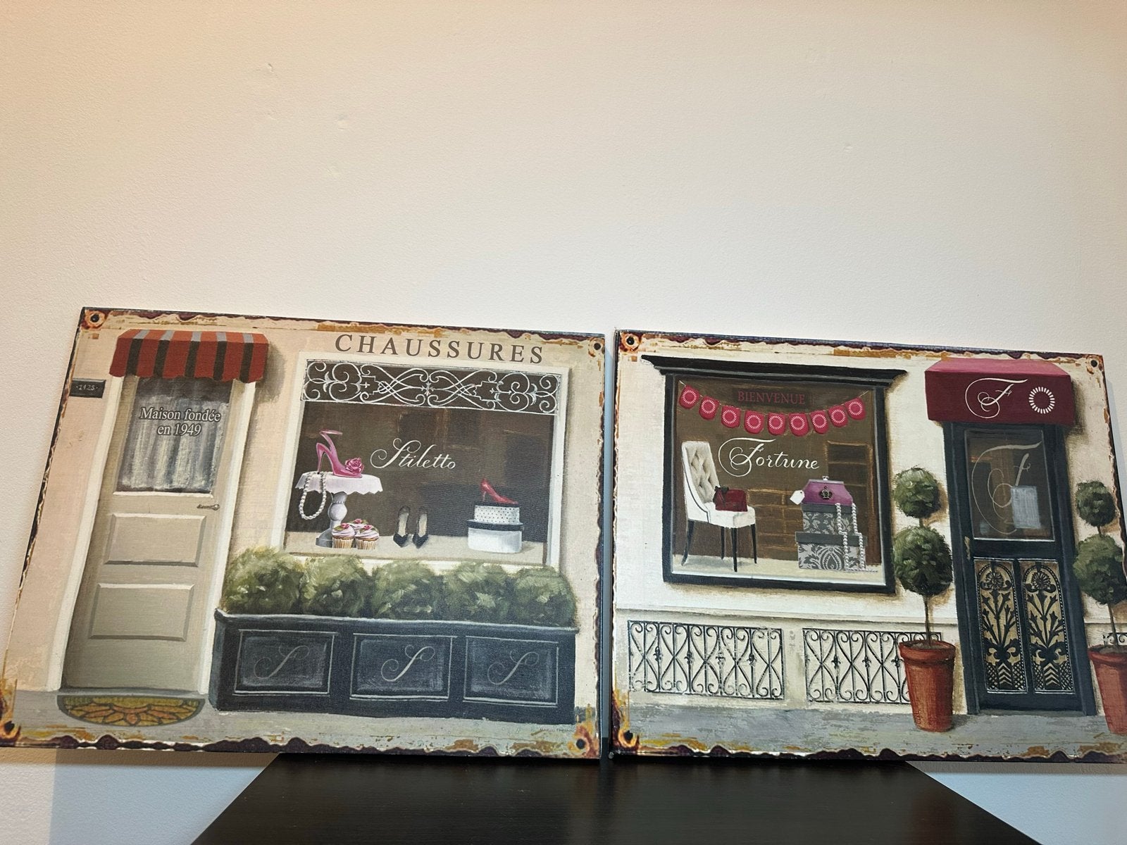 SCHILDERIJEN - Franse Boutique | Etalage | Chique Lijsten, Antiek en Kunst, Doek, Ophalen of Verzenden, Handgeschilderd, Olieverf