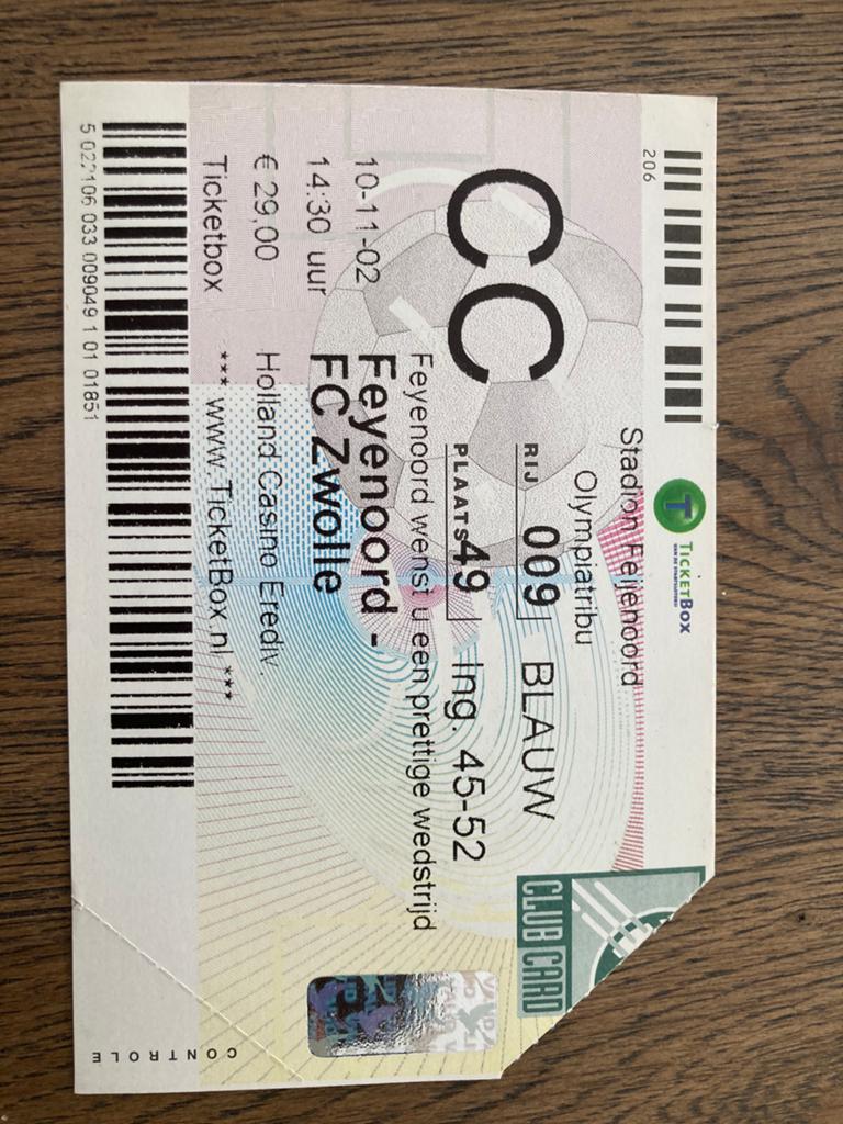 TICKET FEYENOORD-FC ZWOLLE 02-03, Ophalen of Verzenden, Zo goed als nieuw, Feyenoord, Overige typen