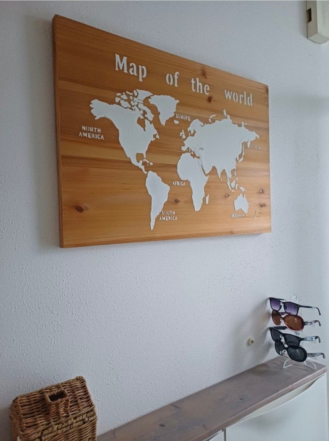 Houten wanddecoratie/ schilderij Map of the World, Ophalen