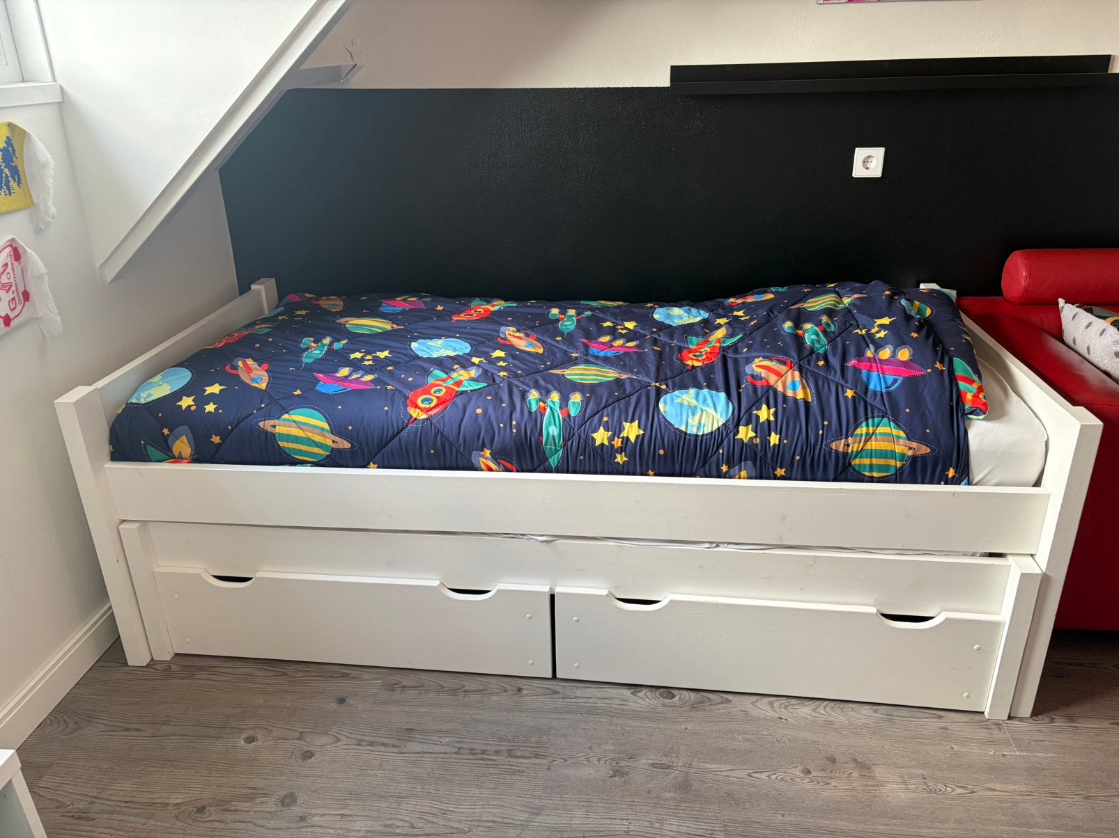 Rockwood kinderbed combi 90x200 cm wit met uitschuifbed, 85 tot 100 cm, Gebruikt, Ophalen of Verzenden, Matras