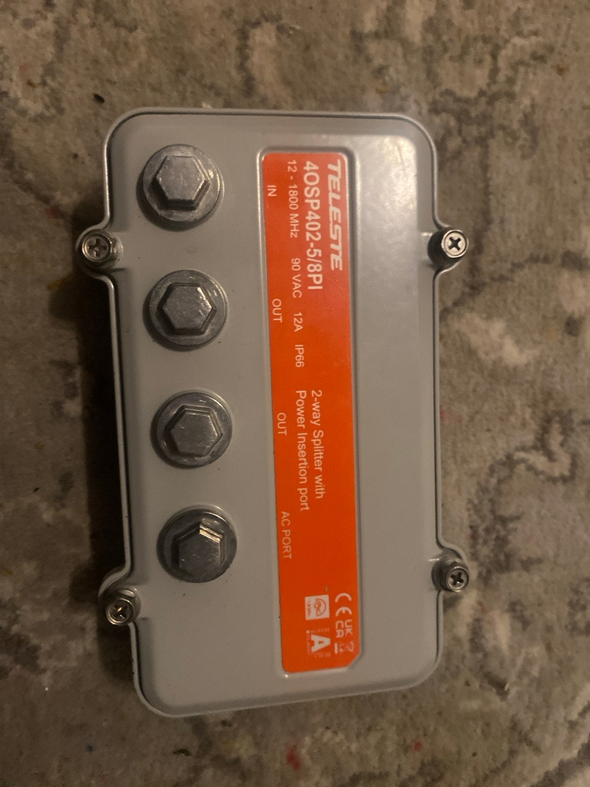 TELESTE 4OSP402-5/8PI 2-weg splitter met Power Insertion, Ophalen, Gebruikt, Overige kabels