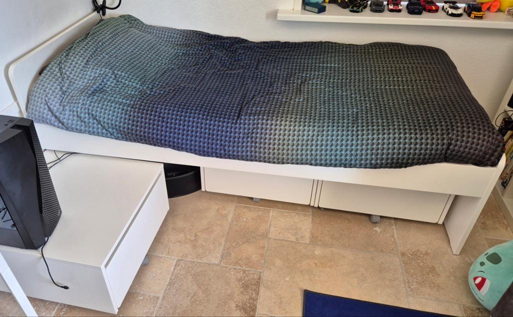 Ikea Släkt eenpersoonsbed met opberglades - Wit, Ophalen, 90 cm, Eenpersoons, Wit