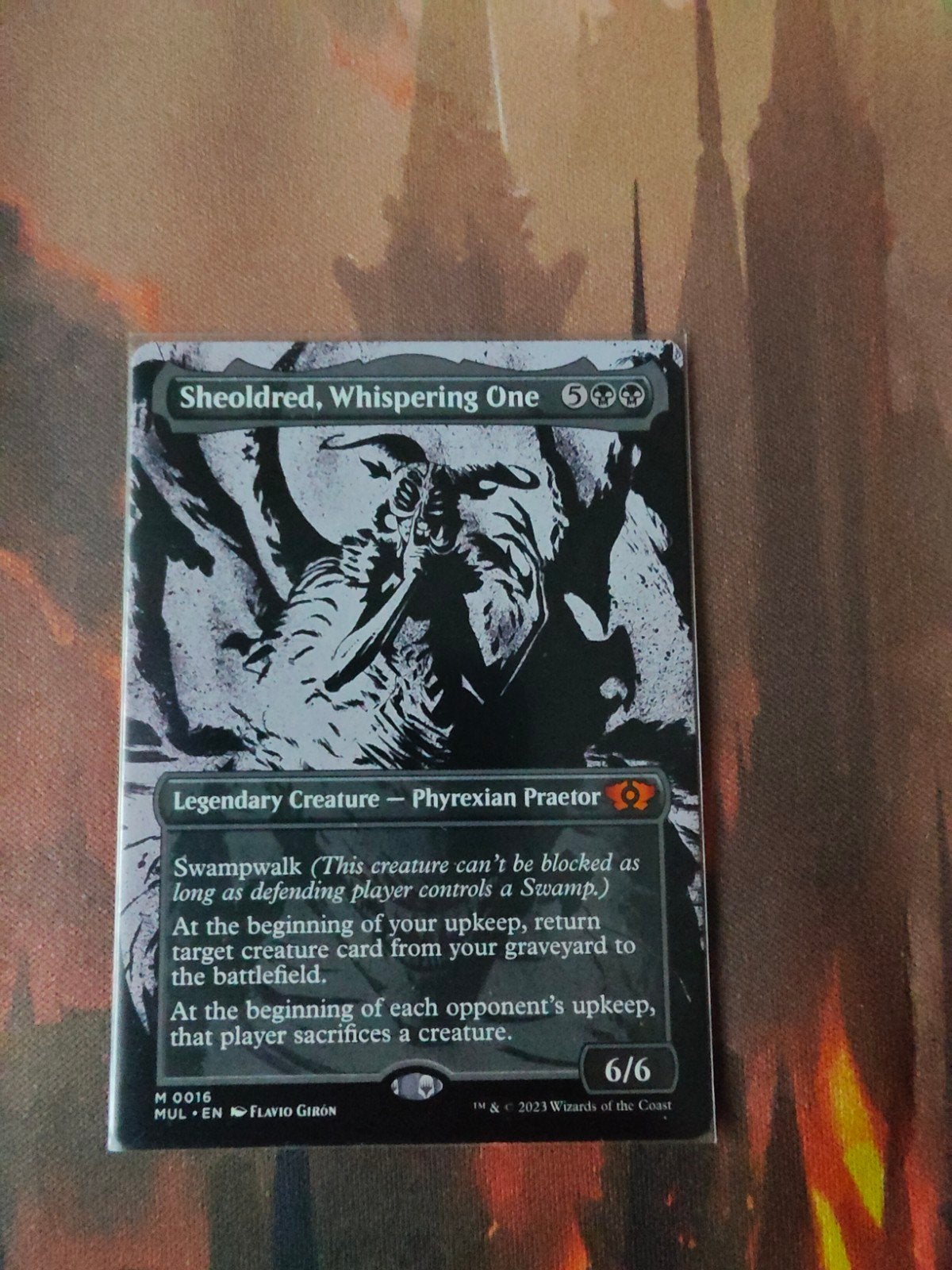 Sheoldred, Whispering One - Magic: The Gathering Kaart, Ophalen of Verzenden, Zo goed als nieuw, Losse kaart