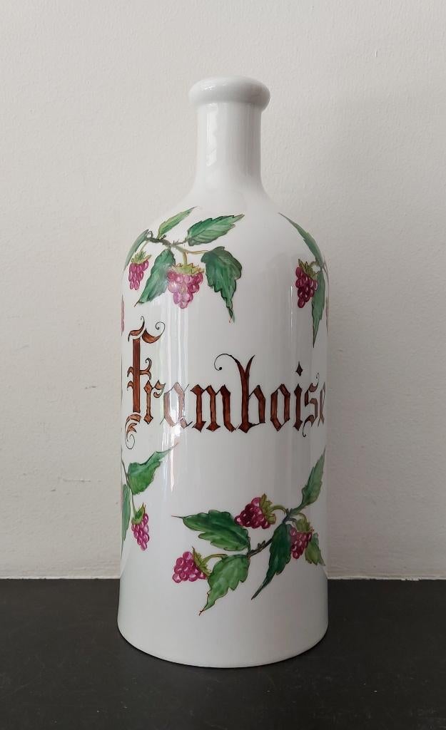 Antieke Franse stenen kruik handbeschilderd framboise, Antiek en Kunst, Curiosa en Brocante, Ophalen of Verzenden