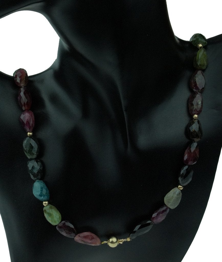 Toermalijn ketting edelsteen 14k slot goud dames bollen, Ophalen of Verzenden, Goud, Ketting, Met edelsteen