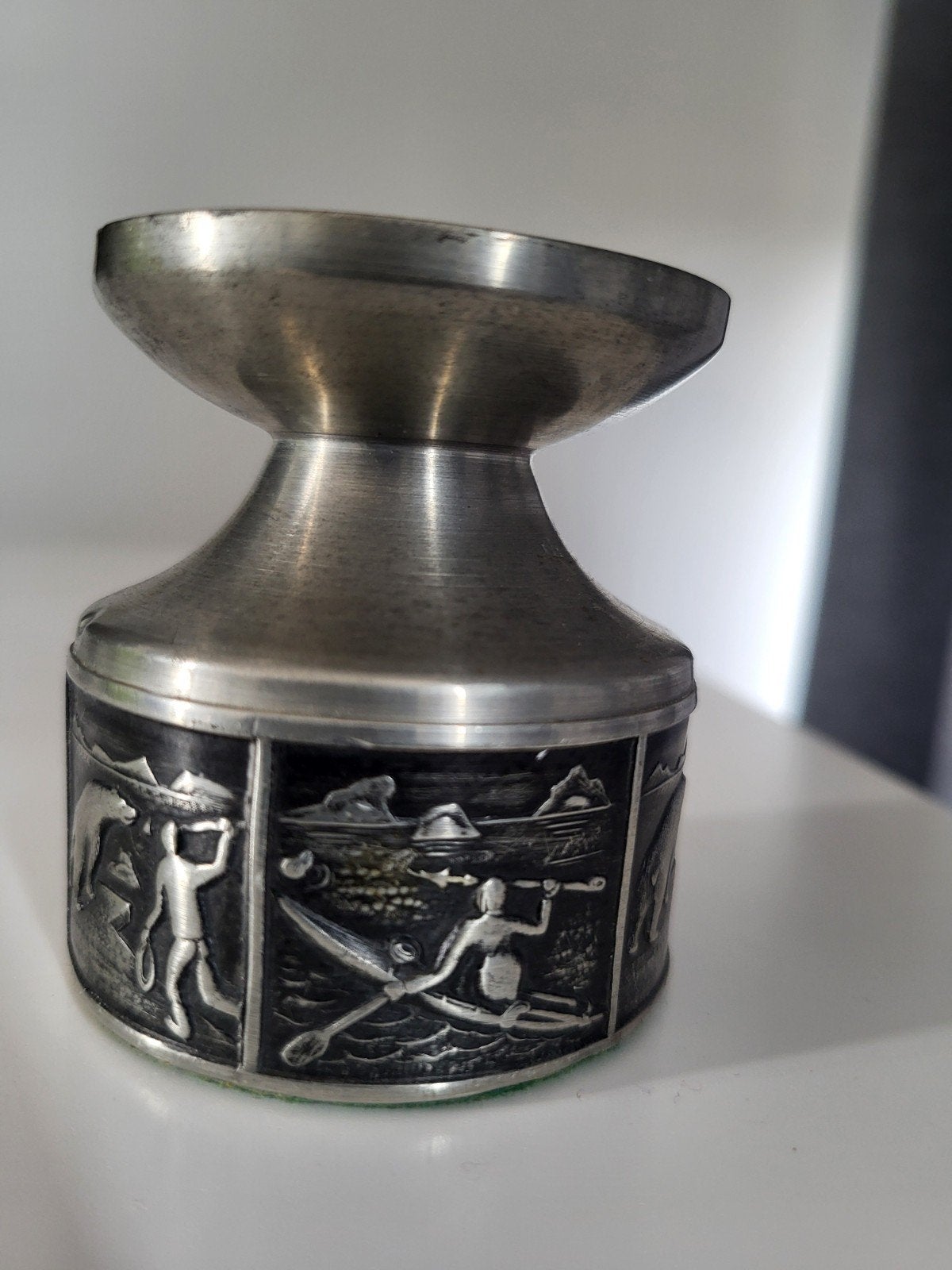Vintage Tinnen Kandelaar Groenland/Noorwegen - 6,5 cm hoog, Antiek en Kunst, Antiek | Tin, Ophalen of Verzenden