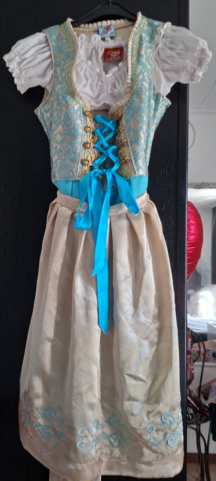 Dirndl jurk..goud/licht blauw, Kleding | Dames, Gelegenheidskleding, Alpenfeuer, Ophalen, Zo goed als nieuw, Blauw