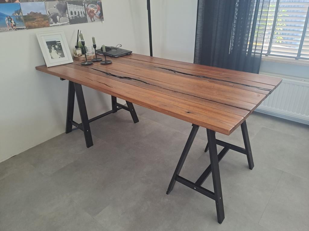 Supermooie stevige handgemaakte eettafel., Ophalen, Gebruikt, 200 cm of meer, 50 tot 100 cm