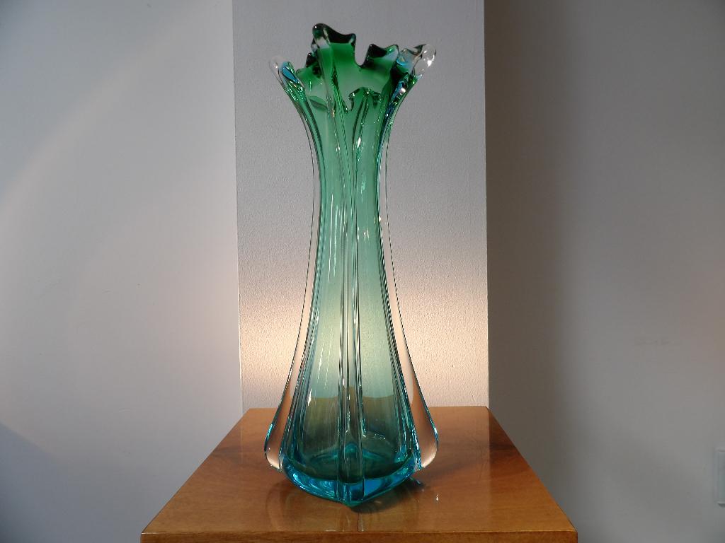 Murano Sixties hoge Vaas blauw/groen, Antiek en Kunst, Ophalen of Verzenden