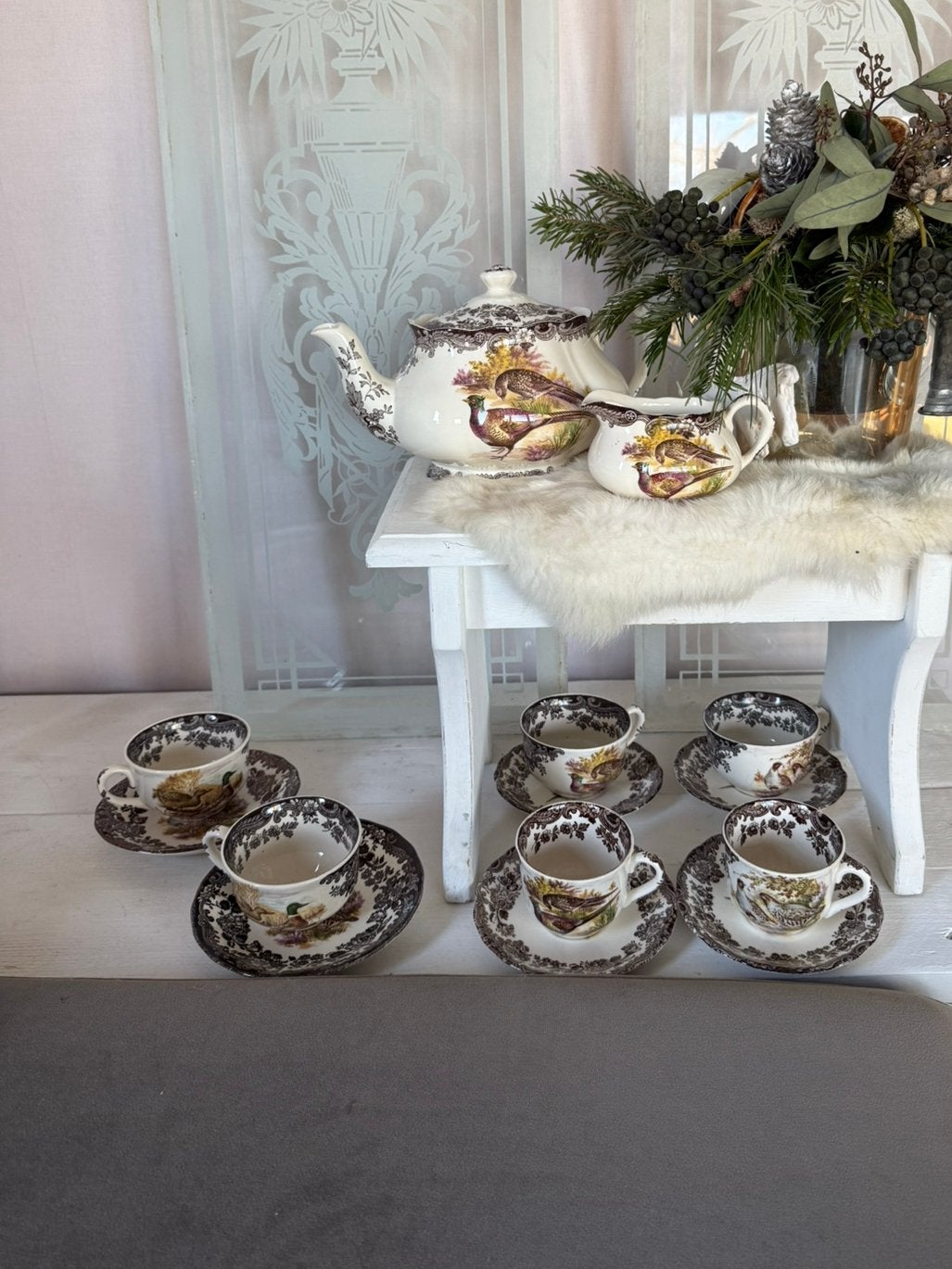 Pallisy spode woodland game series thee koffie set 6 pers iz, Antiek en Kunst, Ophalen
