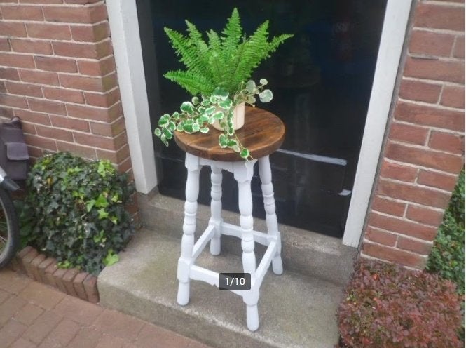 Plantentafel bijzettafel bloementafel plantenzuil kruk hout, Hout, Gebruikt, Meerkleurig, Ophalen of Verzenden