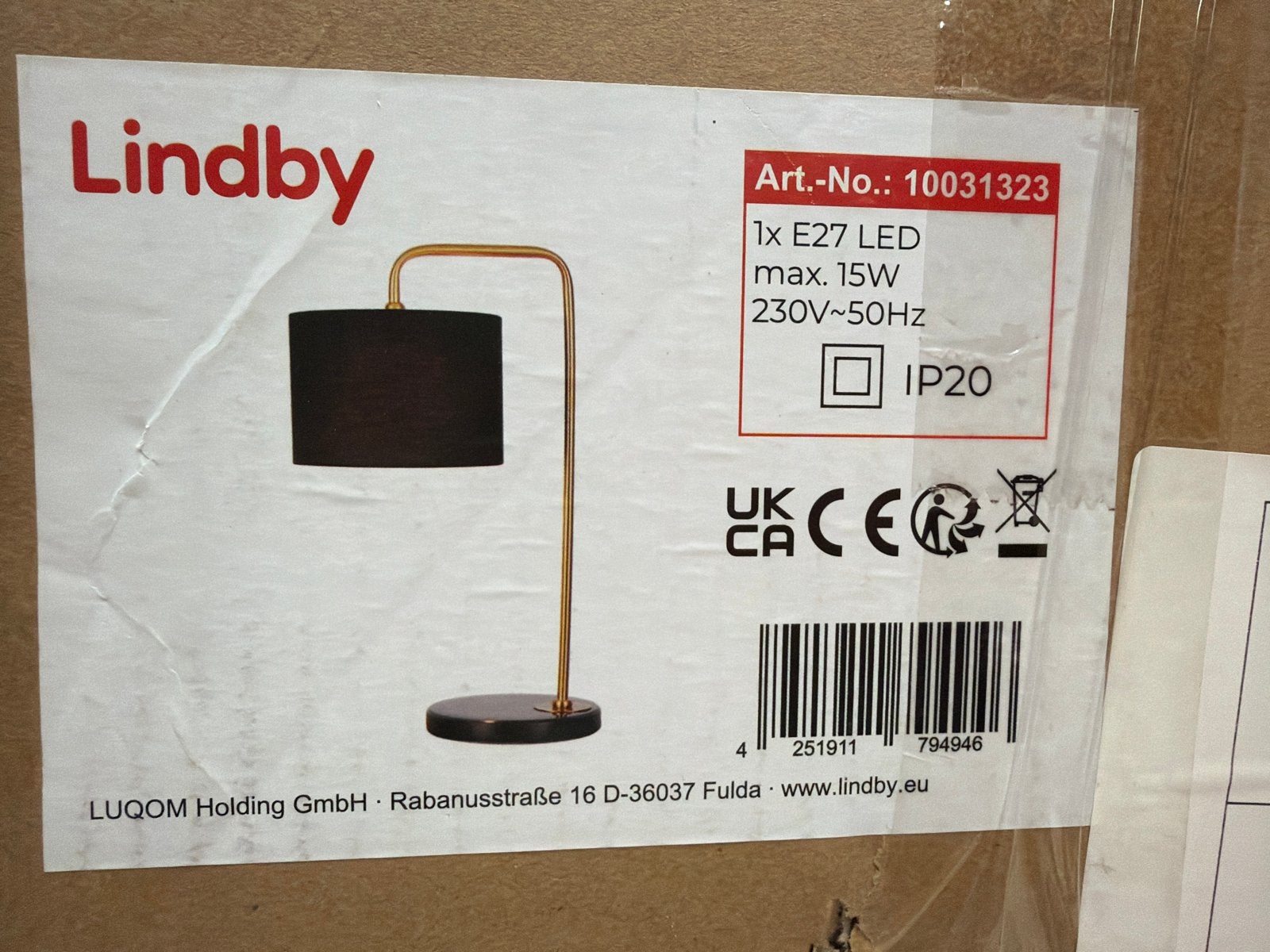 Lindby Tafellamp Zwart/Goud - Nieuw in doos, Ophalen of Verzenden