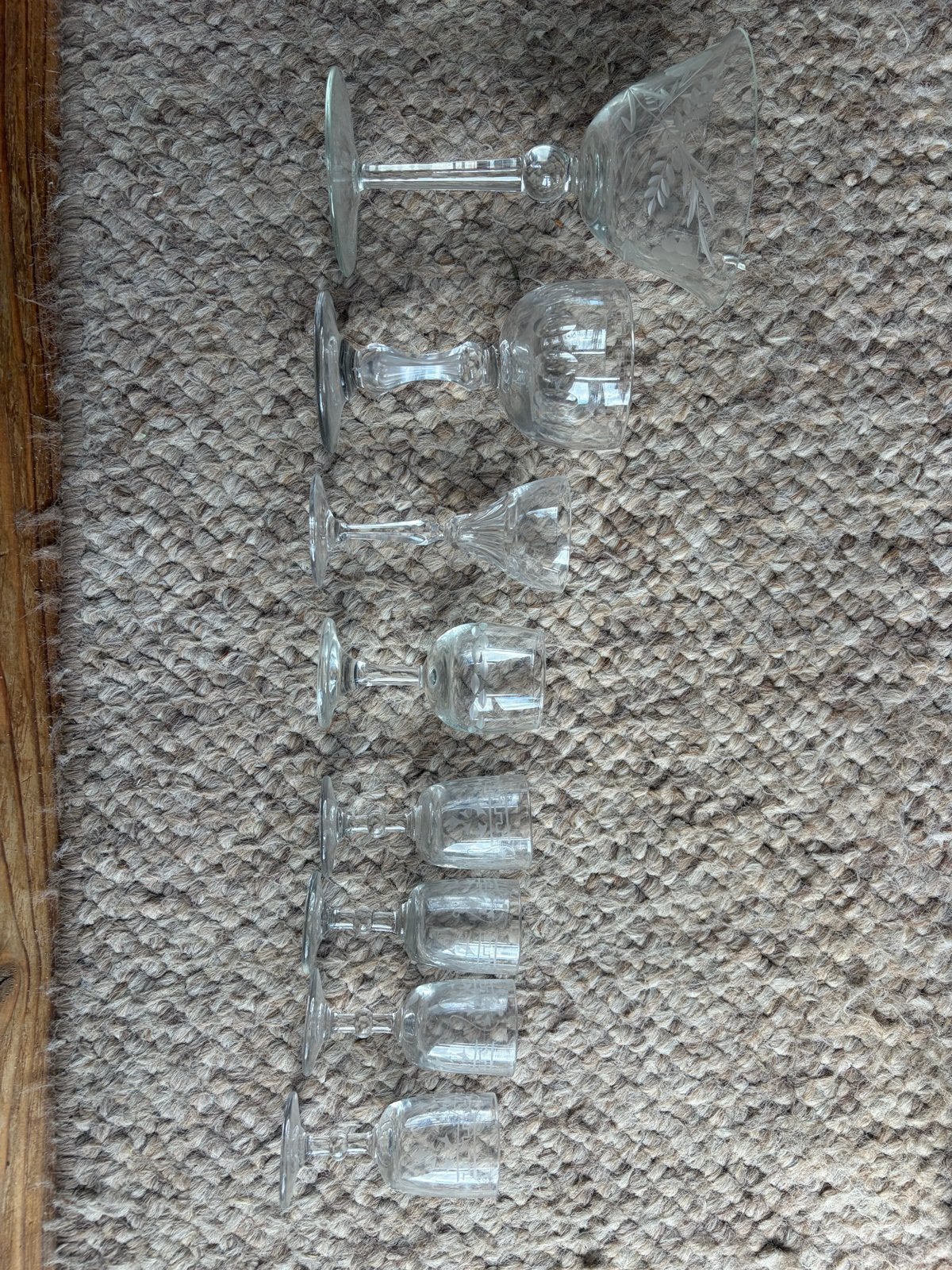 Set van 7 Vintage Grappa/Likeur Glaasjes - Gegraveerd Glas, Ophalen