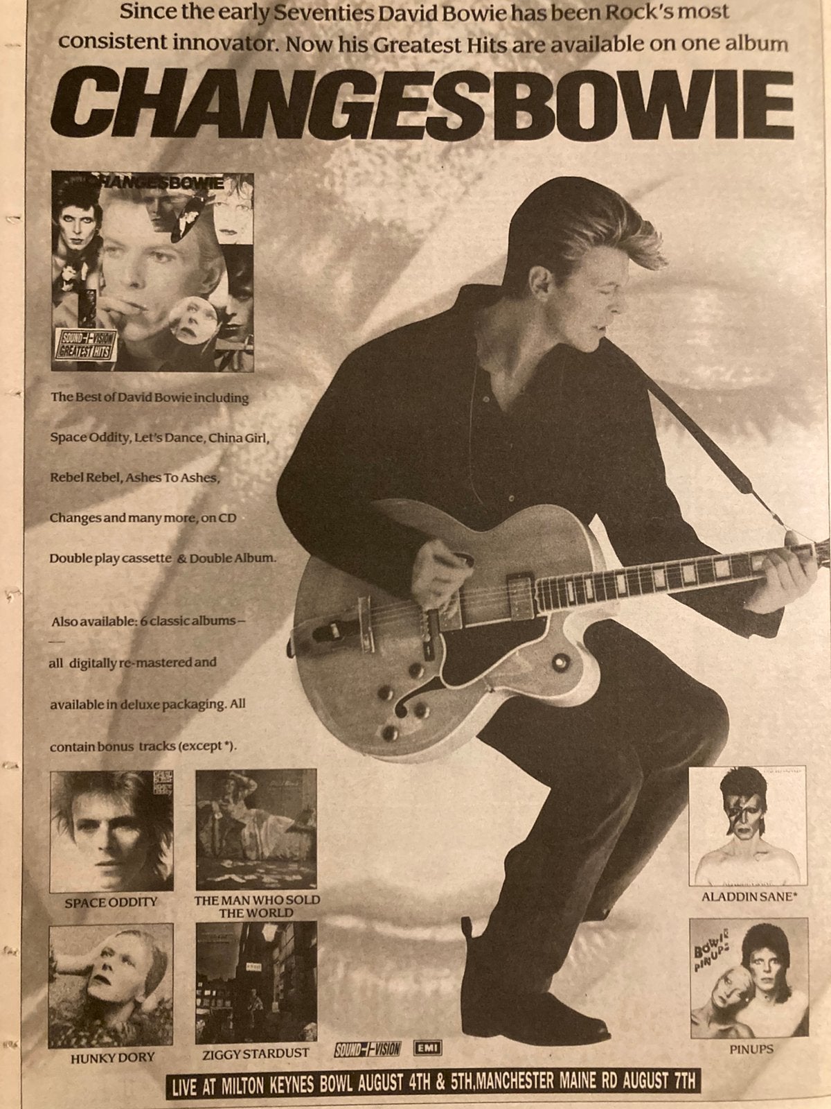 Paginagrote A3 advertentie DAVID BOWIE releases, Ophalen of Verzenden, Gebruikt, A1 t/m A3