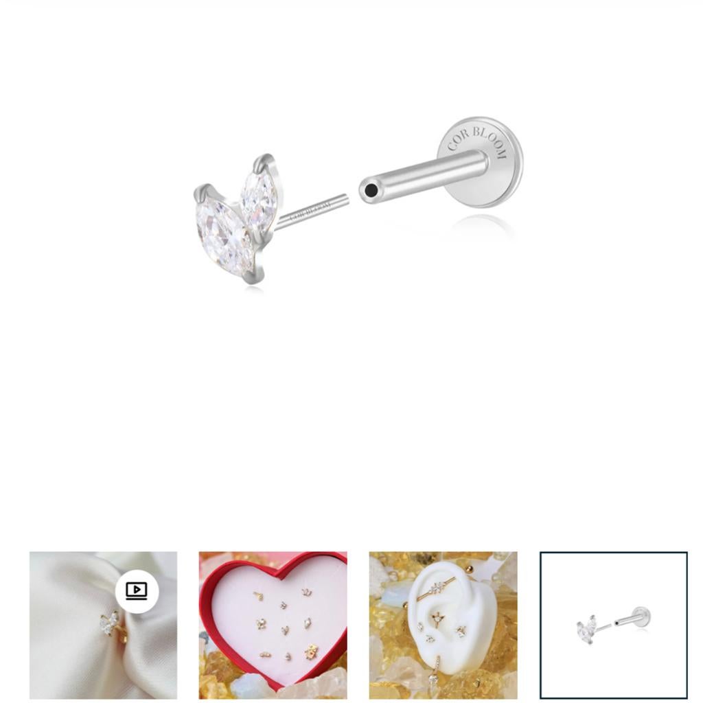 Titanium Akosua Mini Duo Petal Crystal Stud Piercing, Overige materialen, Oor- of Traguspiercing, Nieuw, Ophalen of Verzenden