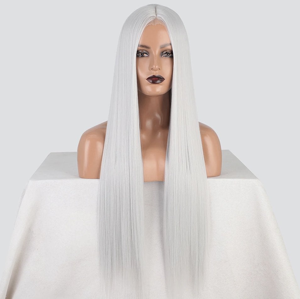 Grijze Lange Steile Pruik Witte Haren Haar Dames Vrouwen, Verzenden, Nieuw, Pruik of Haarverlenging