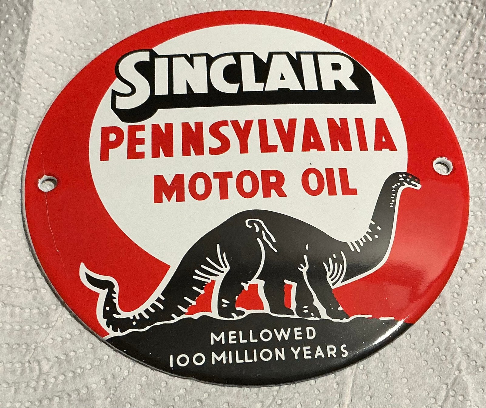 Emaille bordje sinclair pennsylvania  motor oil, Antiek en Kunst, Ophalen of Verzenden