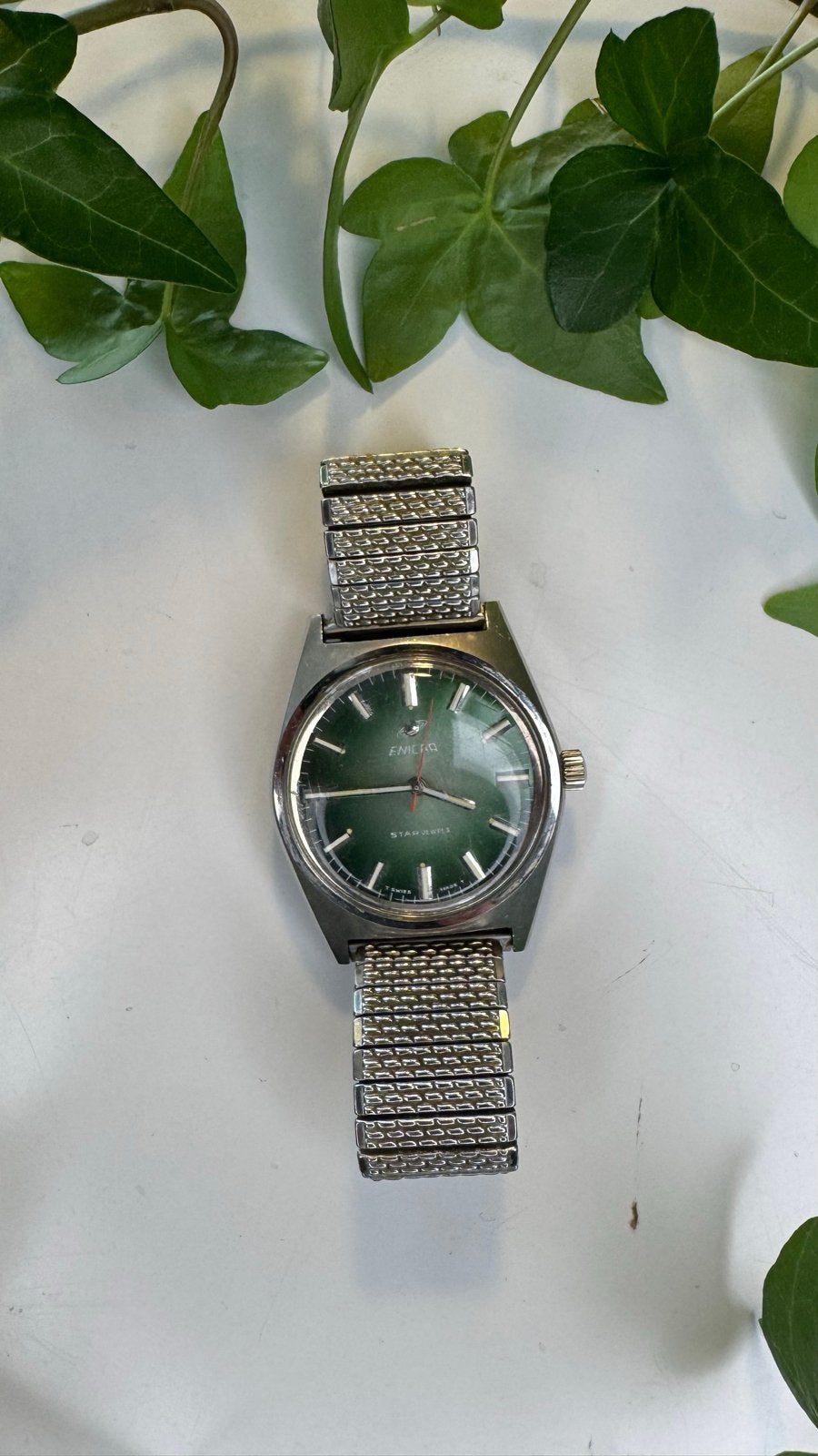 Vintage Enicar Star Jewels Horloge Groene Wijzerplaat, Sieraden, Tassen en Uiterlijk, Horloges | Antiek, Overige merken, Staal