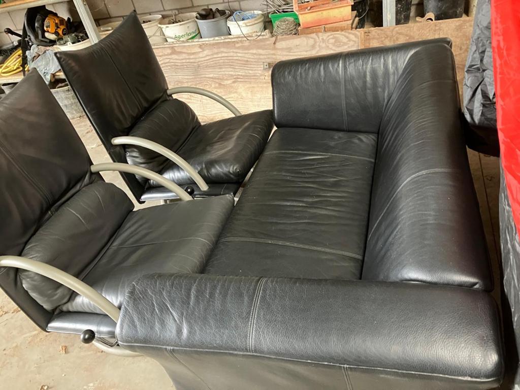 Rolf Benz bank met 2 fauteuils, Ophalen, Gebruikt, 75 tot 100 cm, Leer