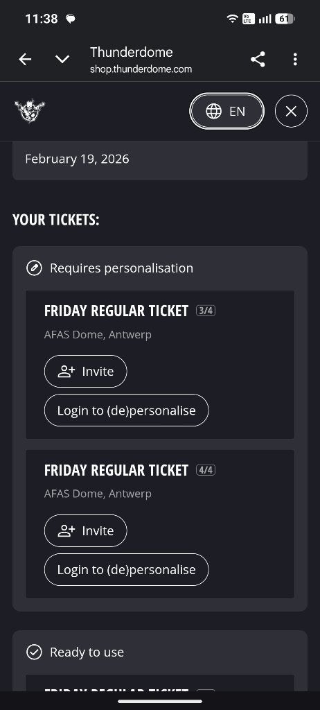 Thunderdome friday ticket, Eén persoon