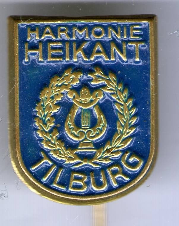 Harmonie Heikant blauw op koper/blik muziek speldje ( L_173), Ophalen of Verzenden, Zo goed als nieuw, Transport, Speldje of Pin