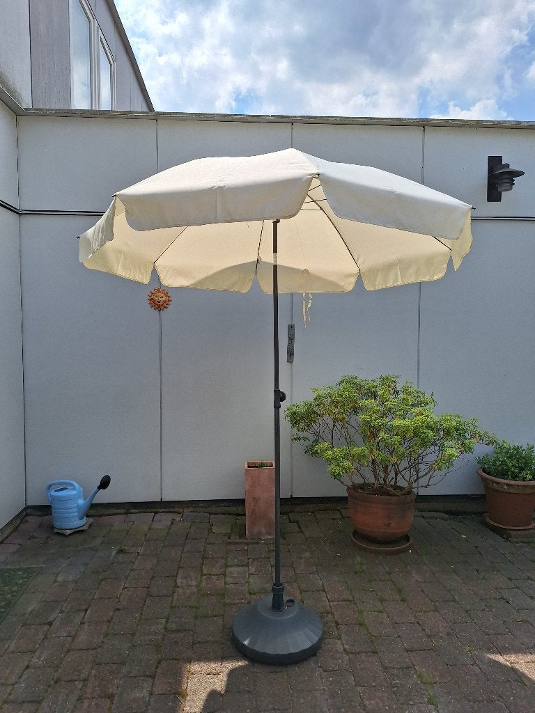 Nieuw: Parasol rond 180cm doorsnee in ecru, Ophalen, Kantelbaar, Nieuw, 1 tot 2 meter