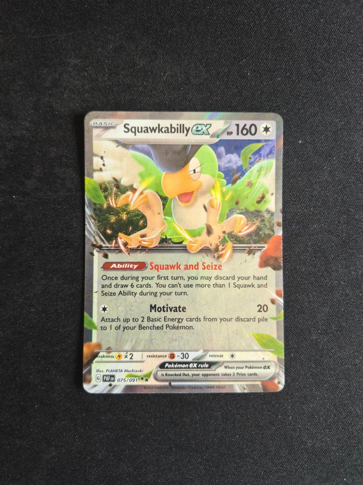 Pokemon Kaart Squawkabilly EX 075/091, Ophalen of Verzenden, Zo goed als nieuw, Losse kaart, Foil