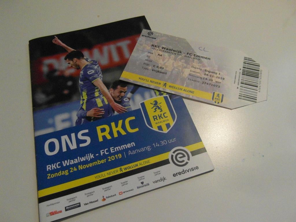 programma ticket rkc fc emmen 24 nov 2019, Ophalen of Verzenden, Zo goed als nieuw, Overige binnenlandse clubs