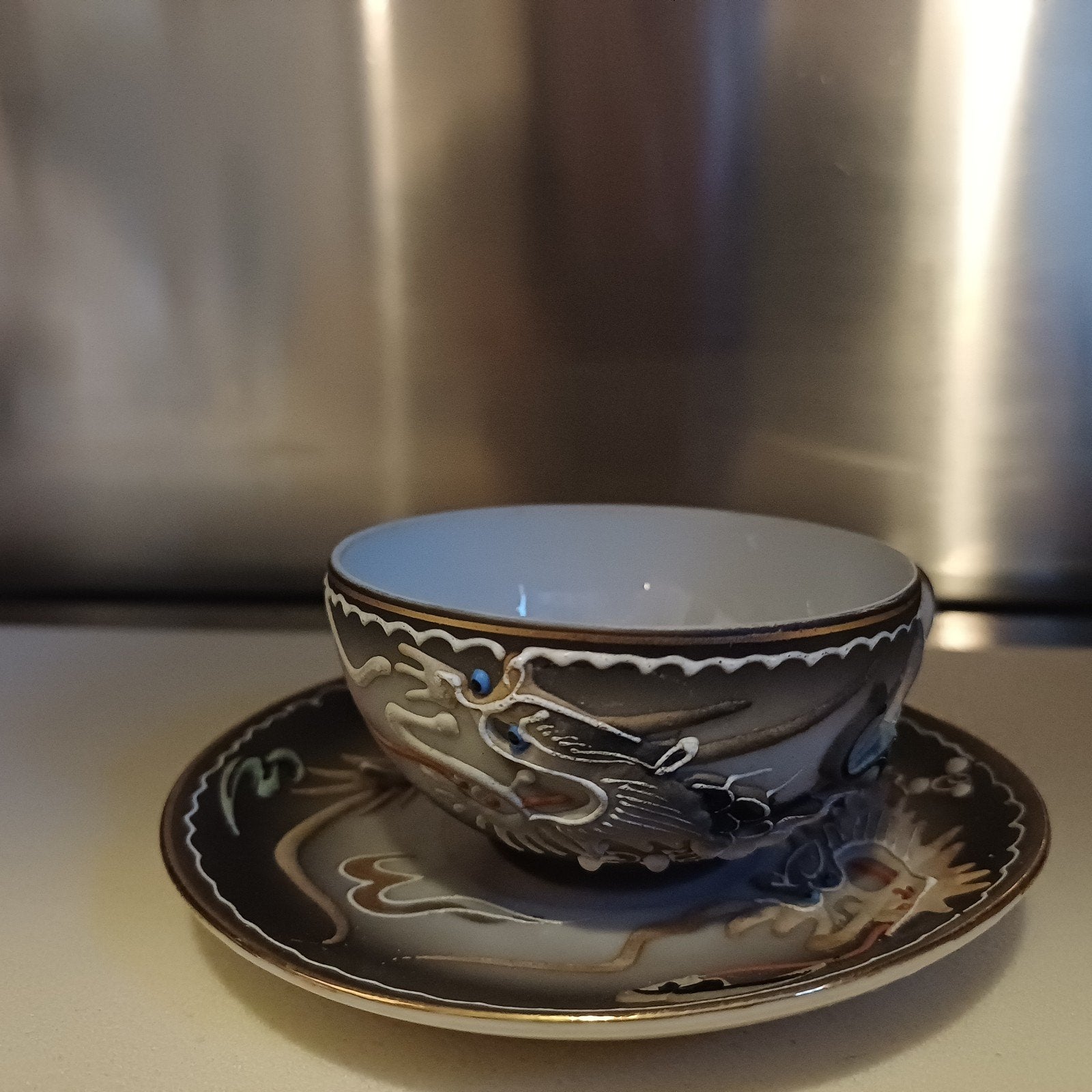 Vintage Japans Draken Theekop en Schotel - Lithophane Geisha, Ophalen of Verzenden