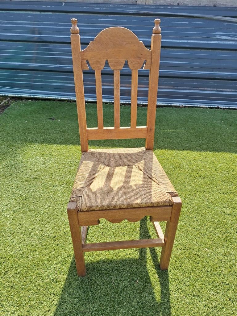 Set van 6 eiken stoelen met biezen zitting, Ophalen