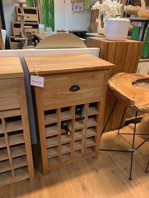 Aanbieding: Wijnkastje TEAK + lade 53b/ 20 flessen NU voor, Ophalen, Nieuw, Hout, 15 tot 25 flessen
