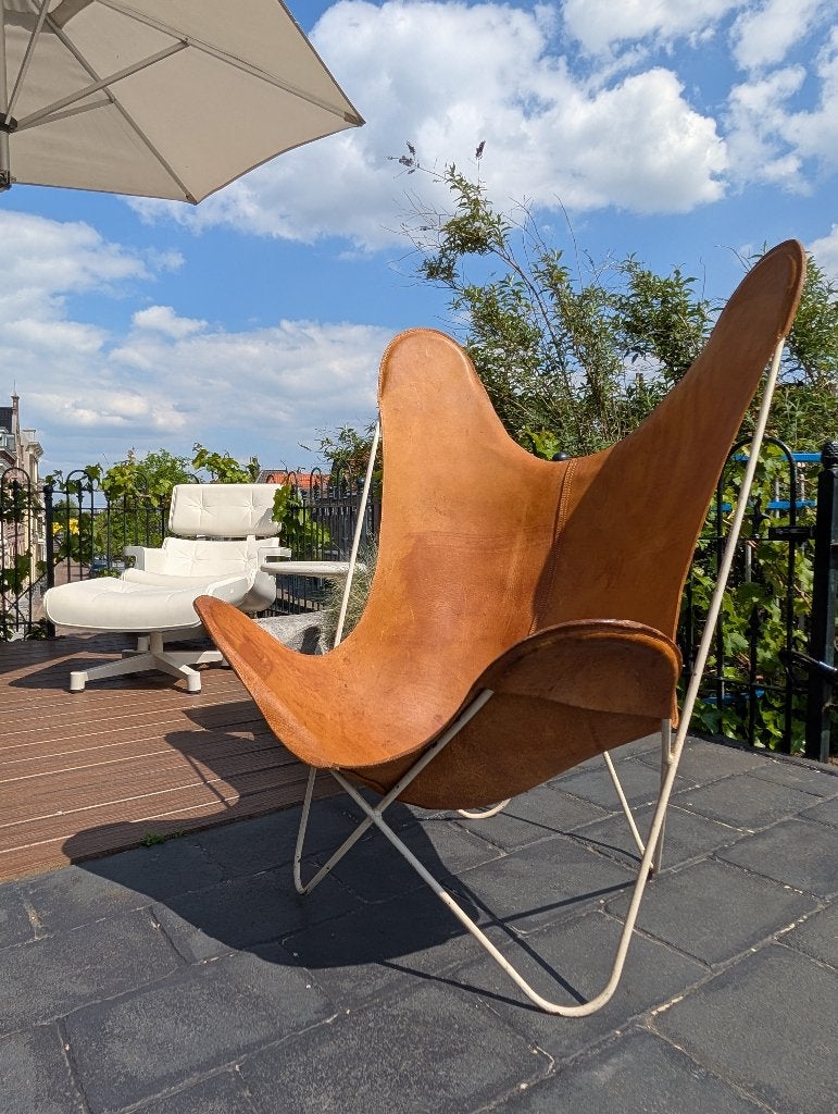 Vintage BKF | Butterfly fauteuil | Hardoy | Knoll, Huis en Inrichting, Fauteuils, Gebruikt, Leer, Metaal, 50 tot 75 cm, 75 tot 100 cm