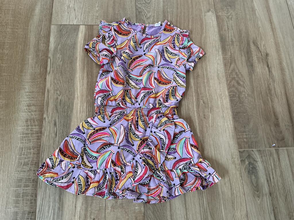 Zomerjurk met bananenprint - Maat 116, Ophalen of Verzenden, Zo goed als nieuw, Meisje, Jurk of Rok