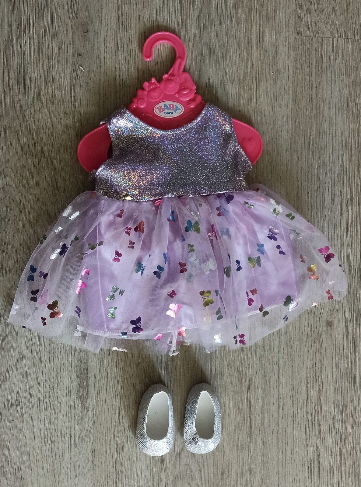 voor BABY born pop jurkje met vlinders en schoentjes, Ophalen of Verzenden, Zo goed als nieuw, Babypop