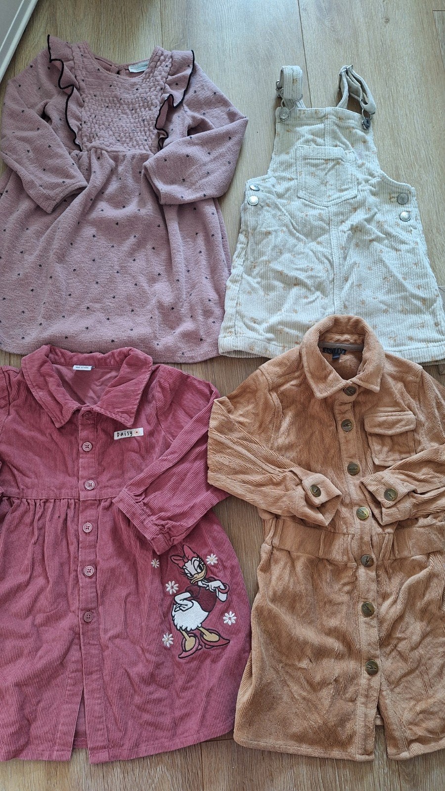 4 prachtige najaarsjurkjes mt 98/104: 2 x Hema, Levv, Disney, Gebruikt, Meisje, Ophalen of Verzenden, Jurk of Rok