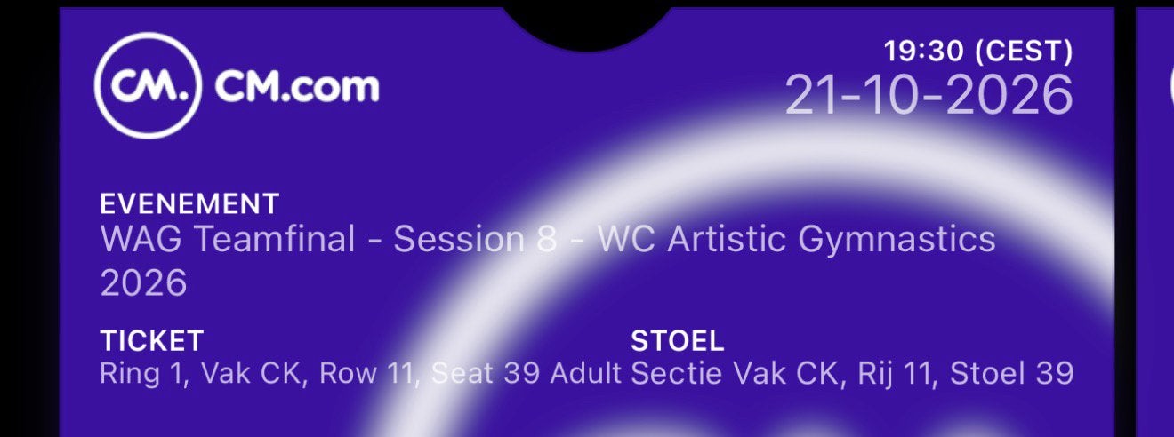 Ticket Ahoy WK gymnatics dames finale, Tickets en Kaartjes, Losse kaart, Eén persoon