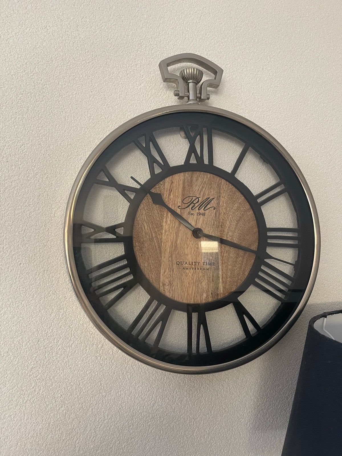 Riviera Maison Wandklok - Zakhorloge Stijl - 40 cm, Ophalen, Landelijk, Analoog, Zilver