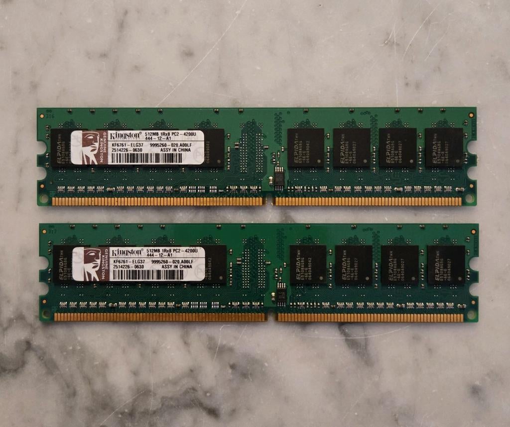 2 x 512mb, DDR2, 533mhz geheugen set "Kingston", Computers en Software, RAM geheugen, 1 GB of minder, Verzenden, Zo goed als nieuw