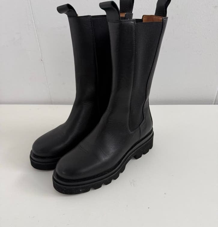 Zwarte leren Toral laarzen met grove zool, Ophalen, ., Zwart, Lage of Enkellaarzen