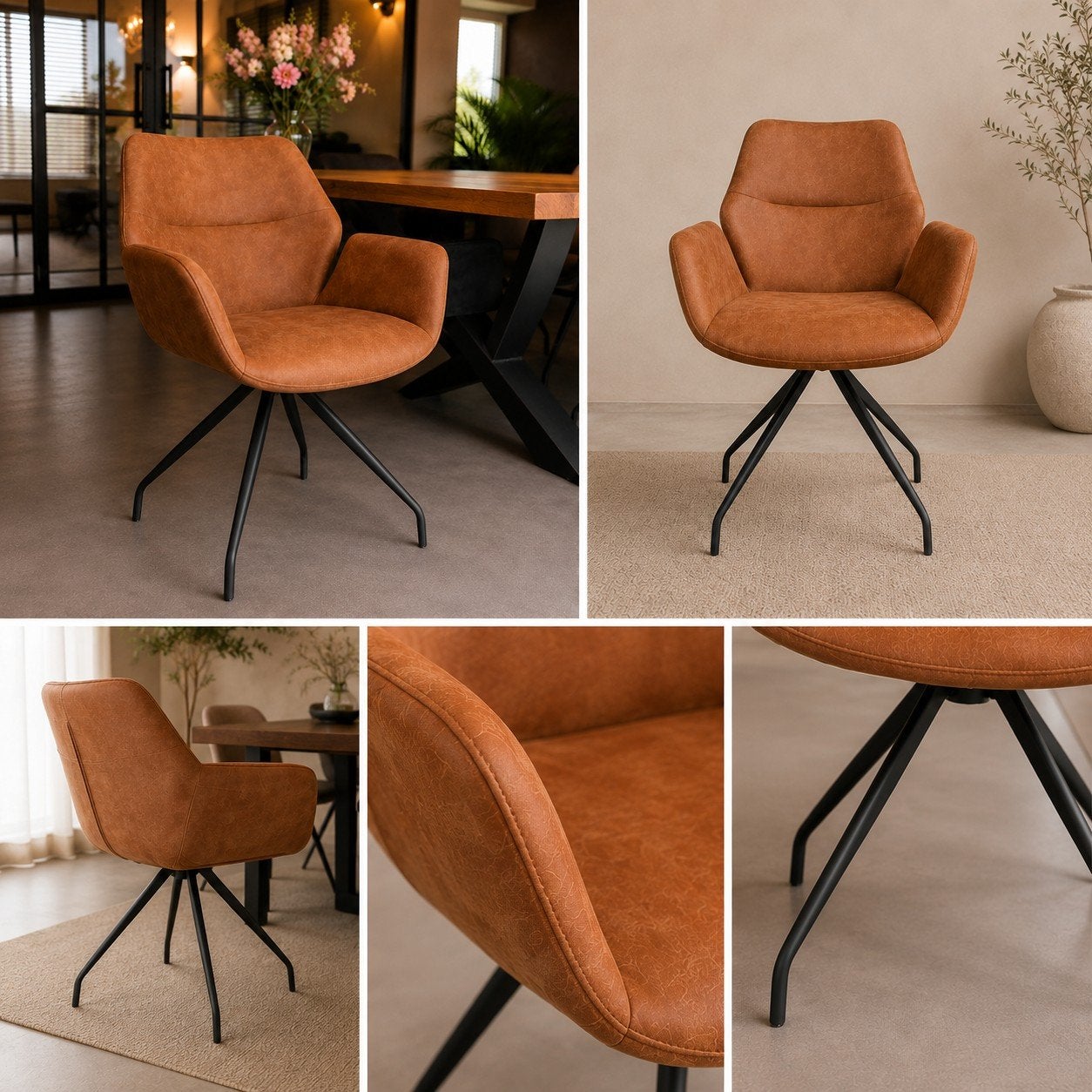 Eetkamerstoel draaibaar microleder bruin | Vanaf €85, Bruin, Onbekend, Nieuw, Ophalen of Verzenden