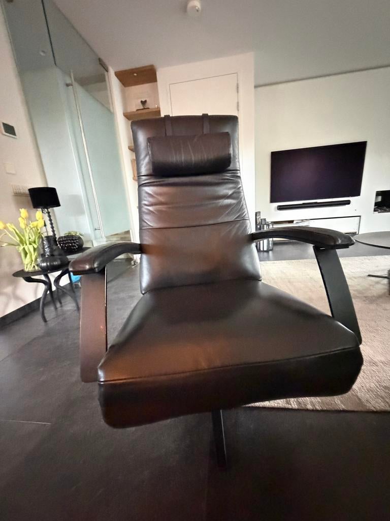 Luxe Relaxstoel met Massagefunctie - Zwart Leer, Ophalen, Gebruikt, Zwart, Leer