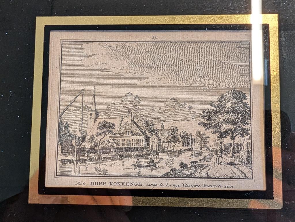 ets Dorp Kokkenge Vlietschevaart, Antiek en Kunst, Ophalen of Verzenden, Stadsgezicht, Ets, Ingelijst