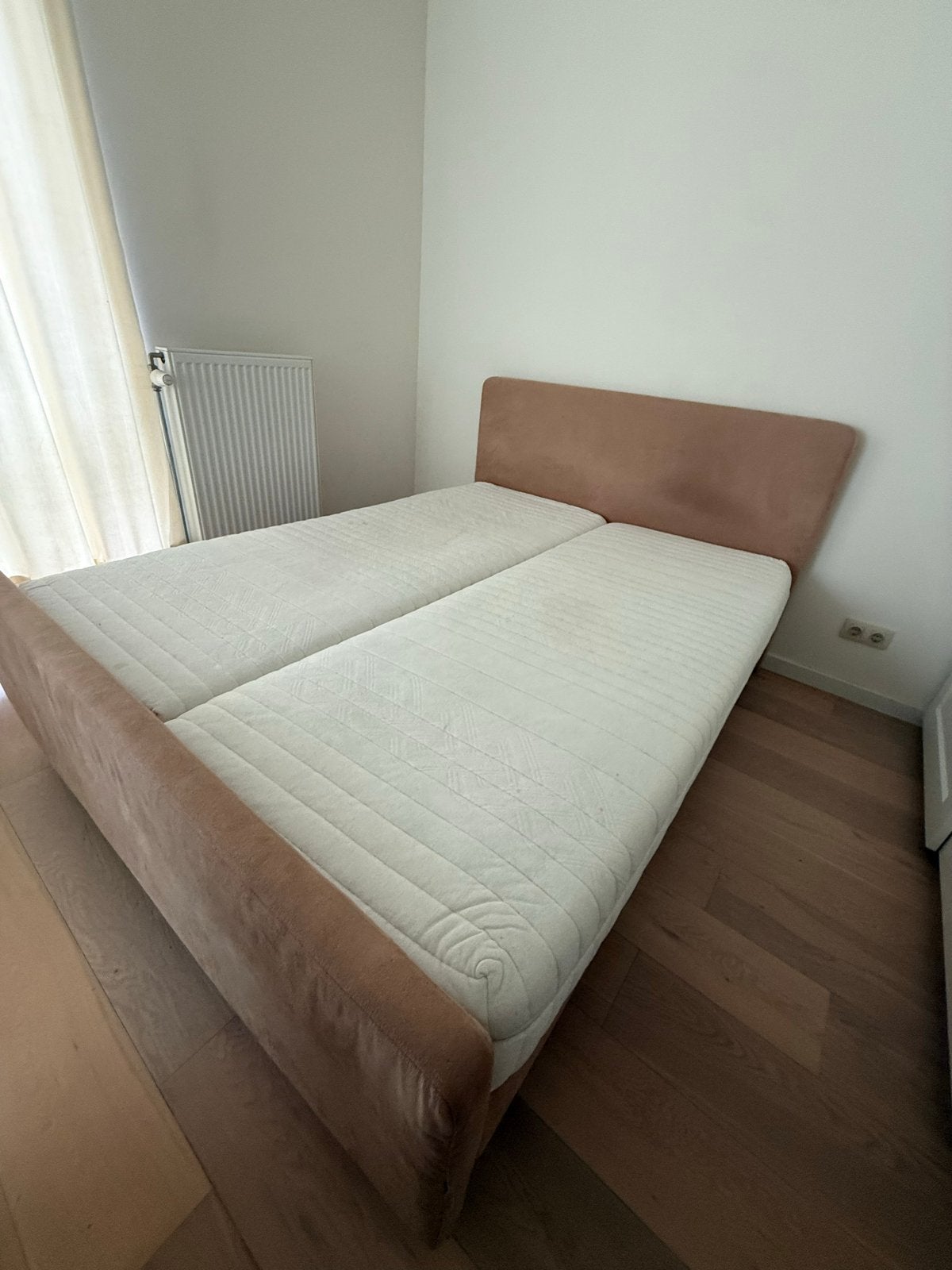 Tweepersoonsbed 160 cm met matrassen, Ophalen, Gebruikt, Bruin, Tweepersoons