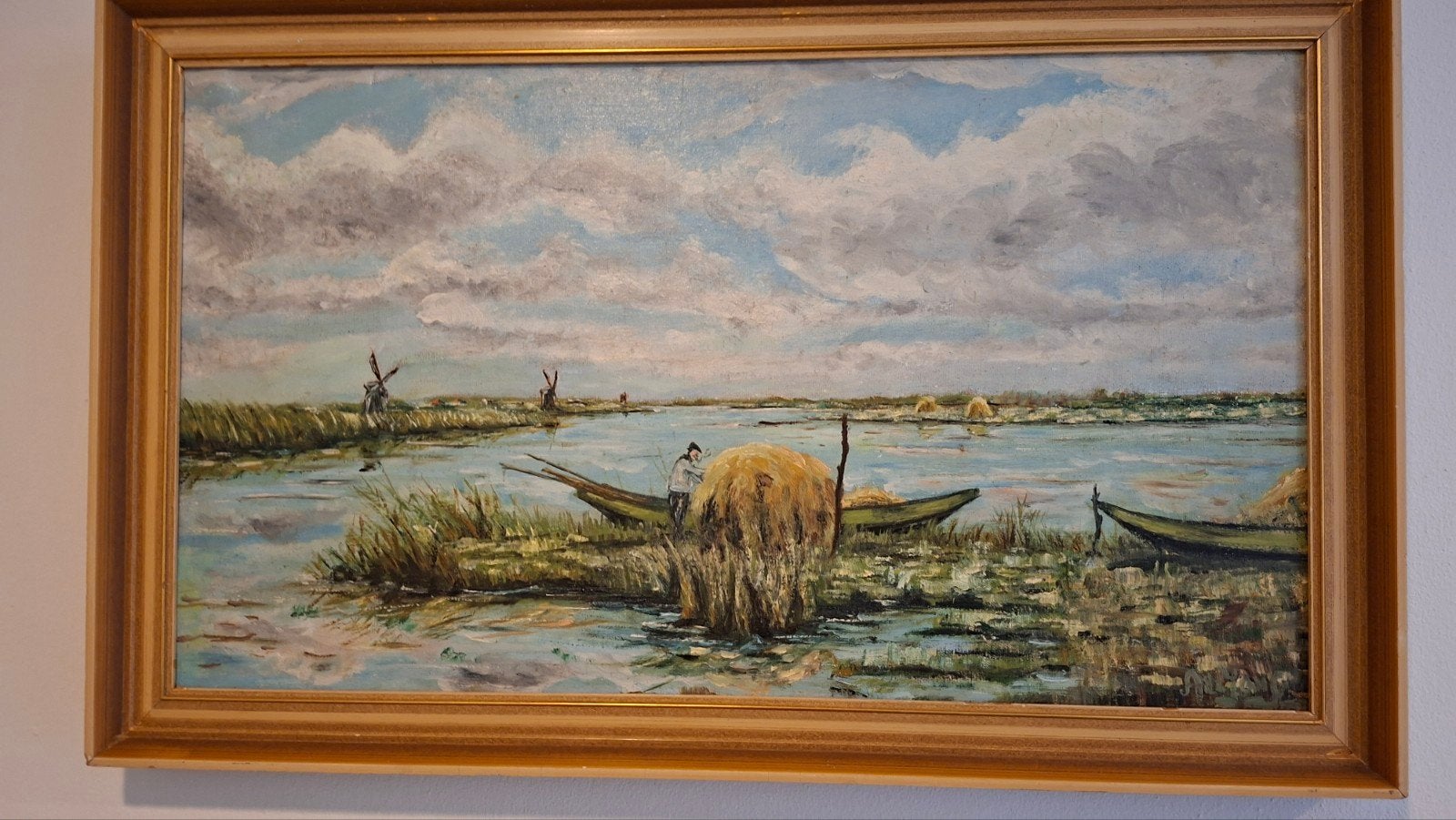 Schilderij A de Jong - Hollands Landschap op canvasdoek, Antiek en Kunst, Kunst | Schilderijen | Klassiek, Ophalen, Origineel werk